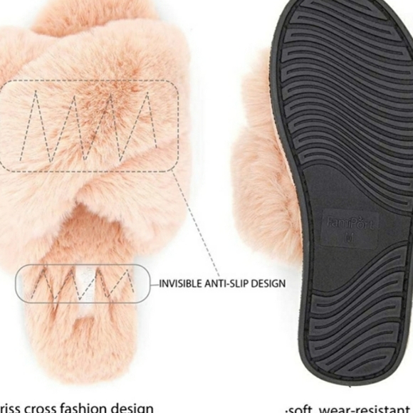 Slippers Faux Fluffy Fur Criss Cross Brand New - Picture 6 of 8